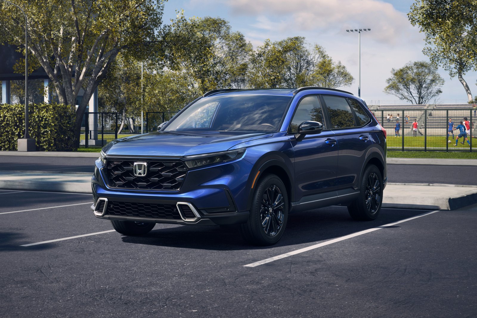 Honda CR-V Sport Touring Hybrid in blue, front three-quarter view