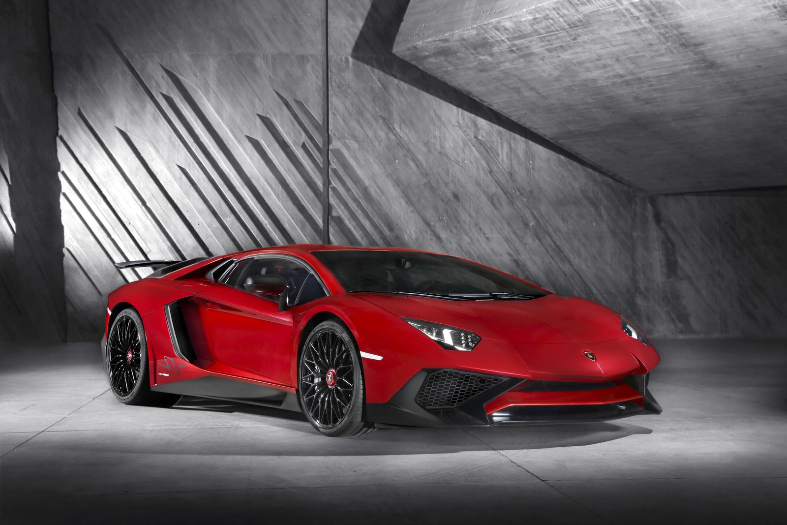 Red Lamborghini Aventador SV front three-quarter view