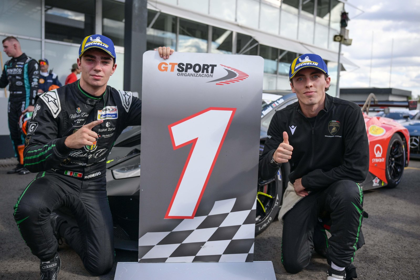 Rodrigo Testa and Leonardo Moncini celebrating GT Open race win