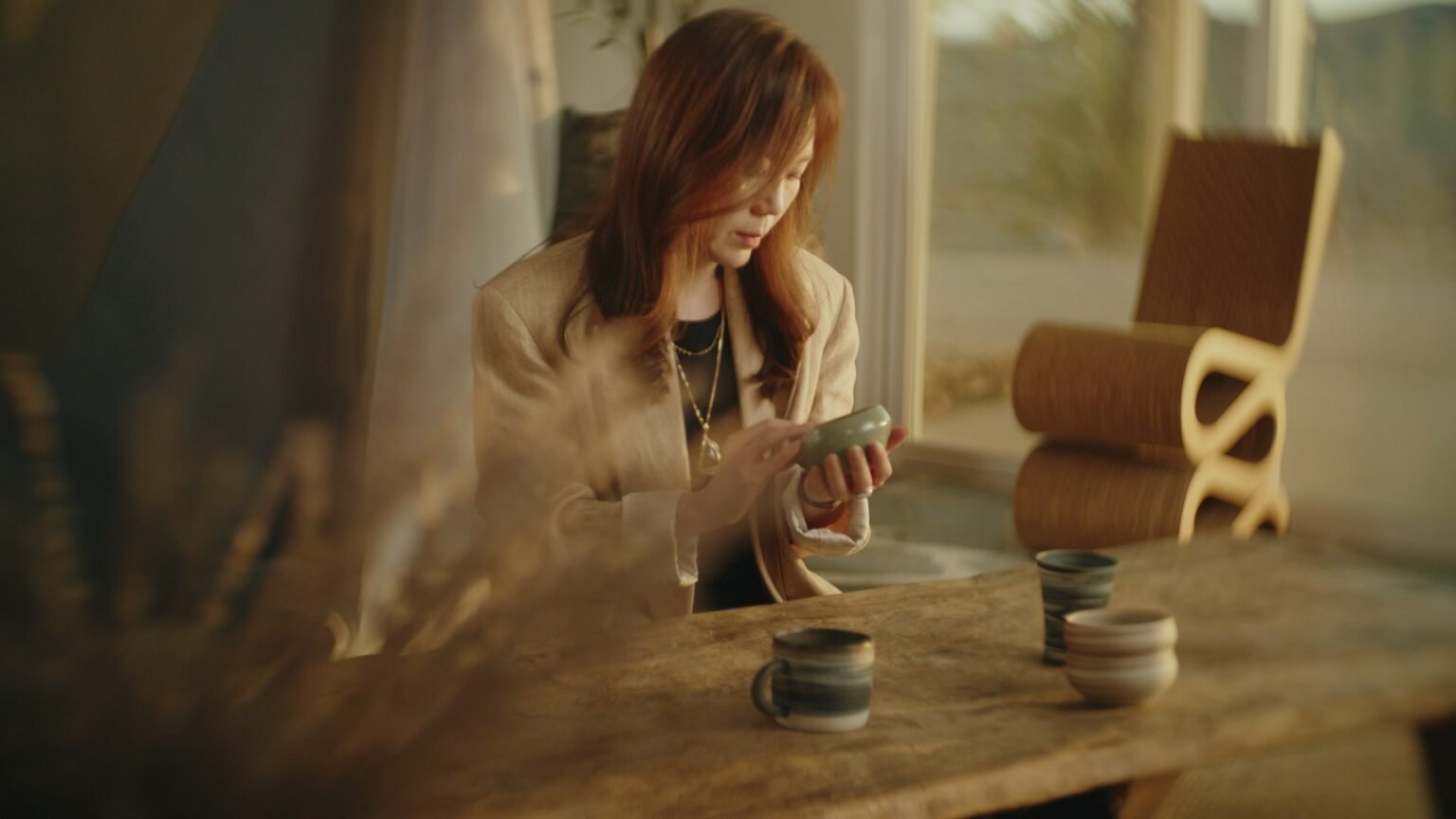 CALTY chief CMF designer Sellene Lee examining a textured sample