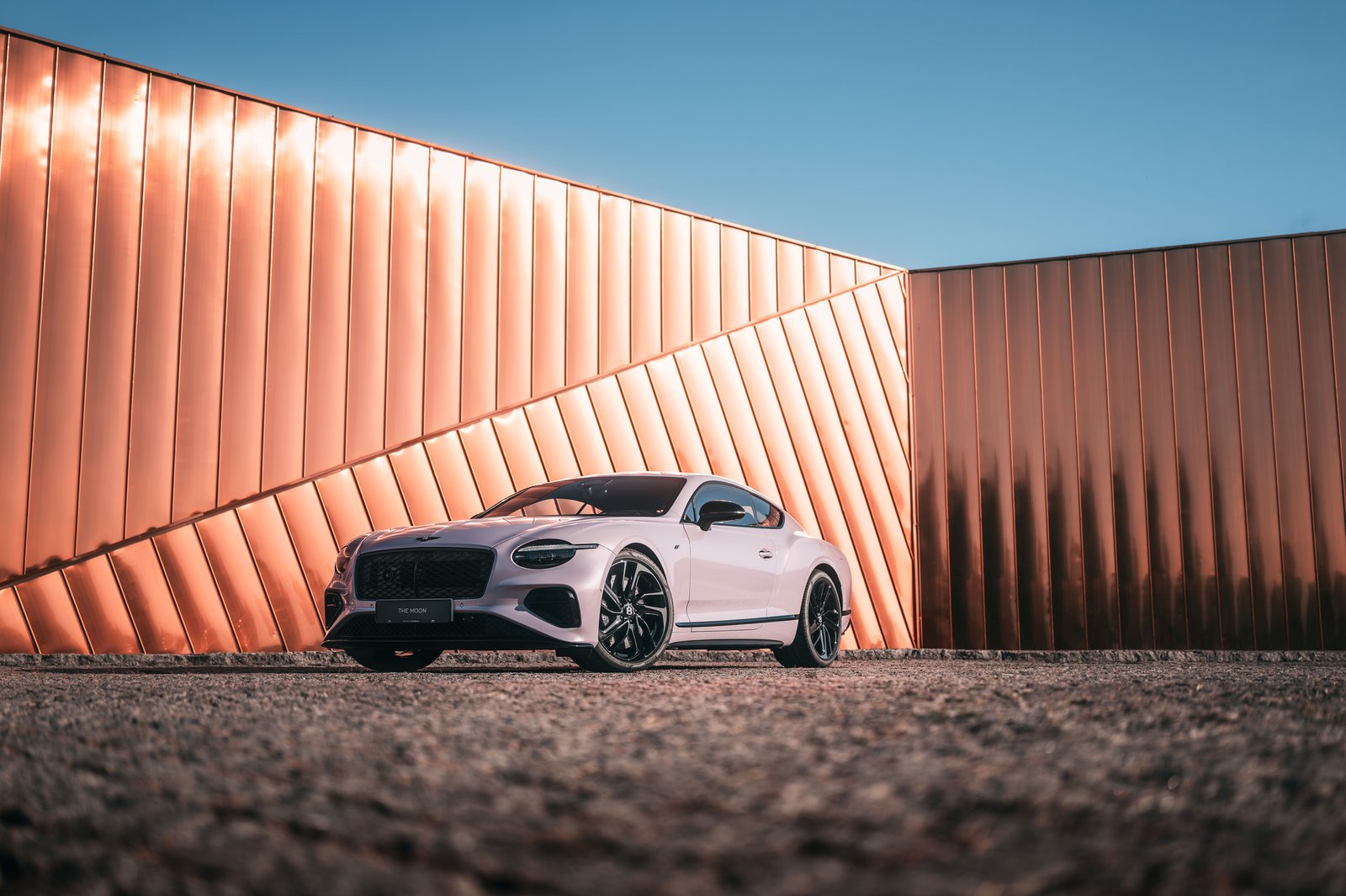 Moonstruck silver Bentley Continental GT S Moon car front three-quarter view