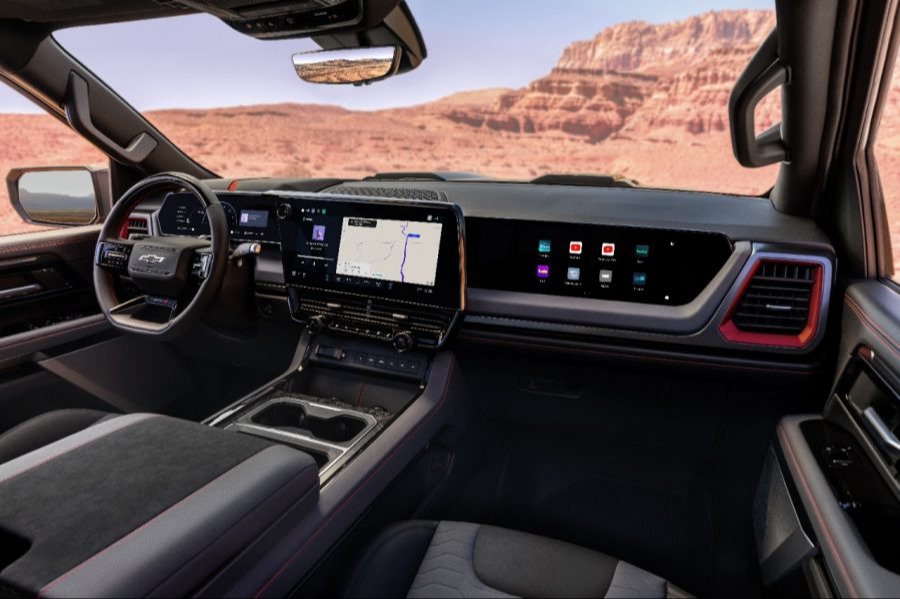 2027 Chevrolet Silverado ZR2 dashboard showing the new split-view infotainment