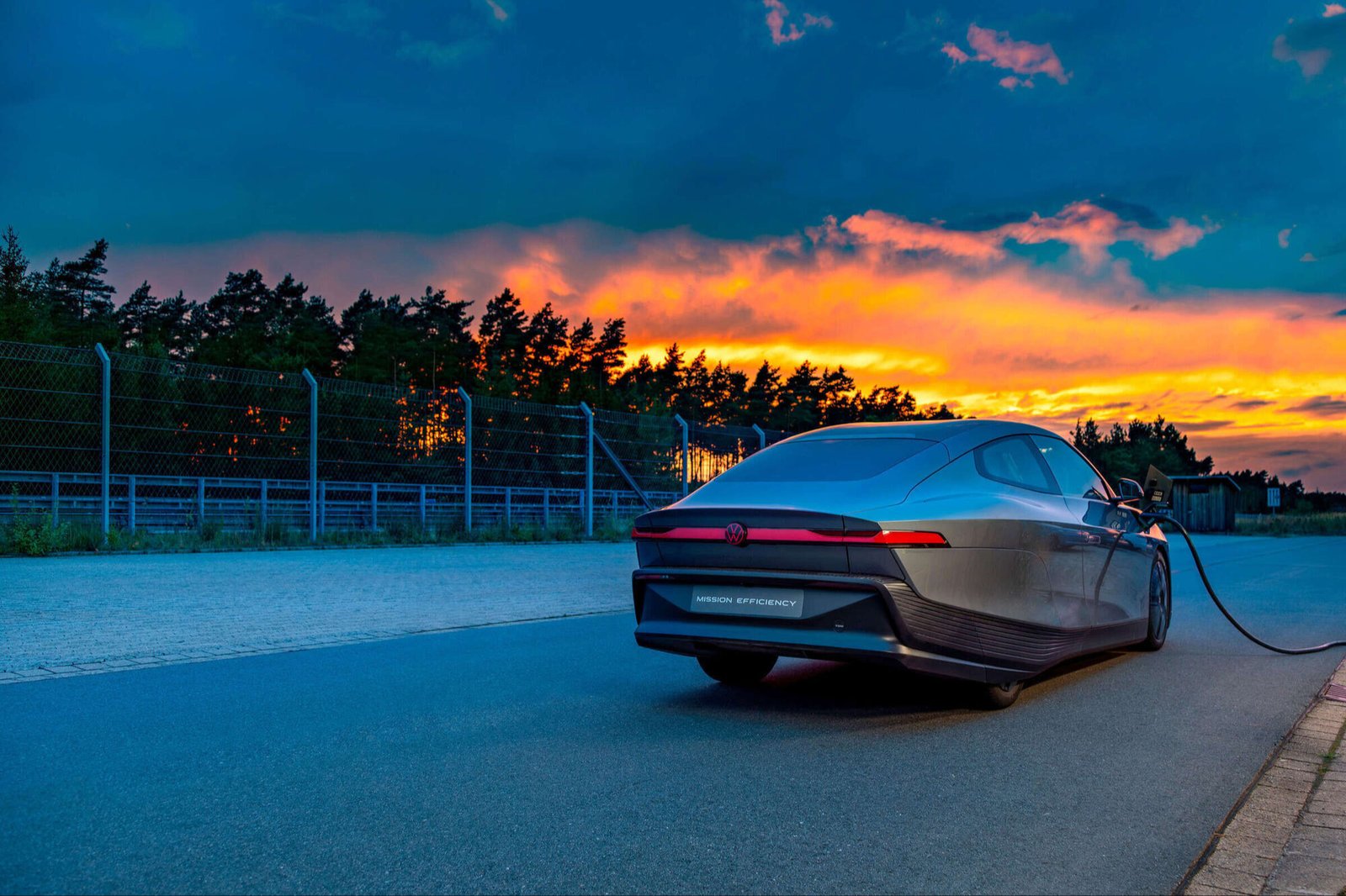 Mission Efficiency charging at Ehra-Lessien test track at sunset