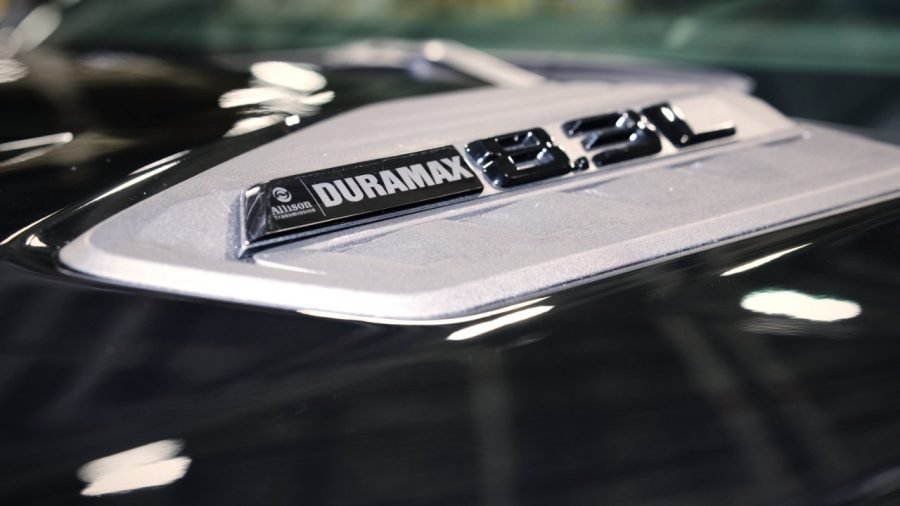 Duramax 8.3 Turbo-Diesel badge on a 2027 Chevrolet Silverado HD hood