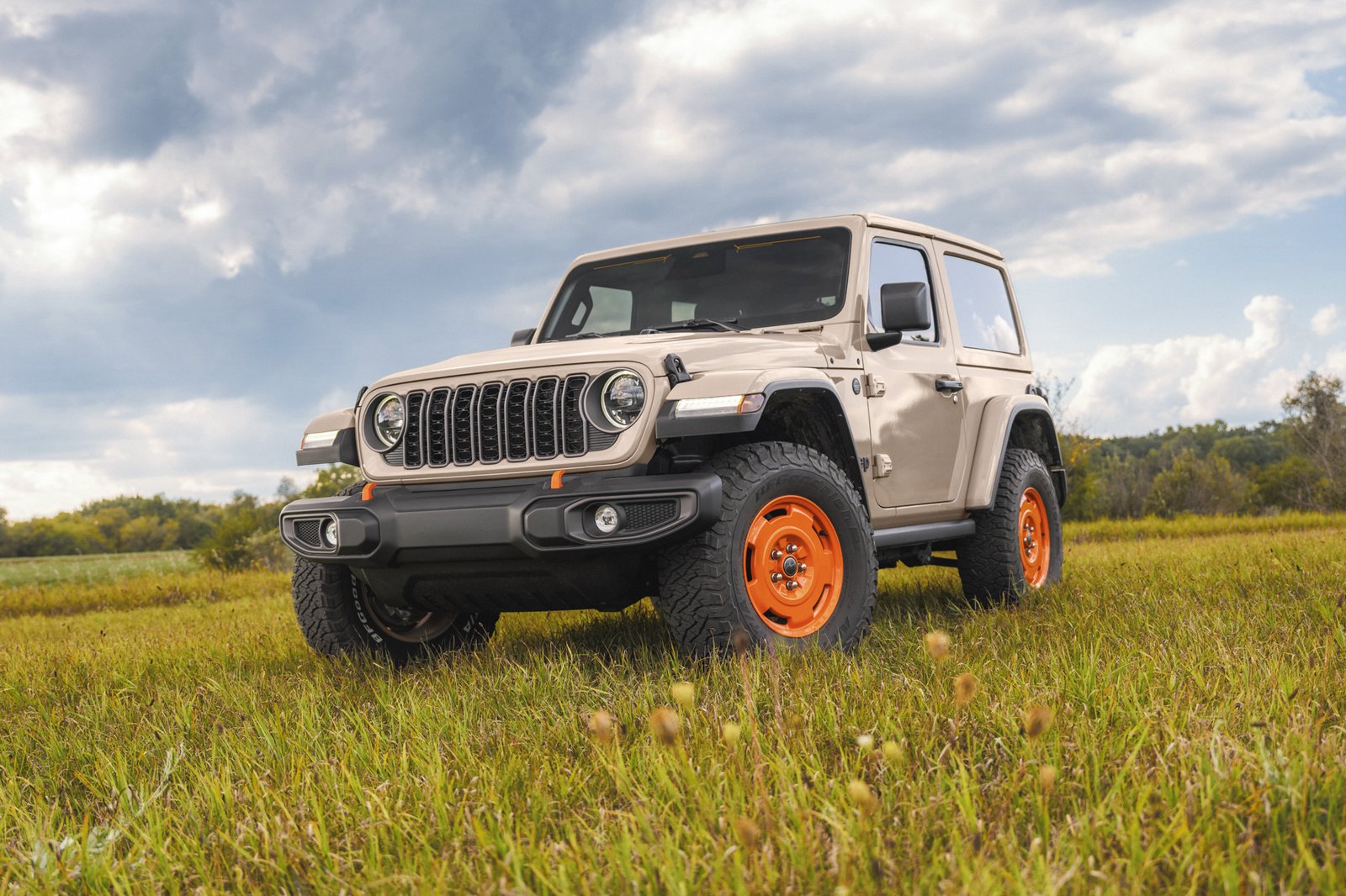 Front three-quarter view of the two-door 2027 Jeep Wrangler JL-2A