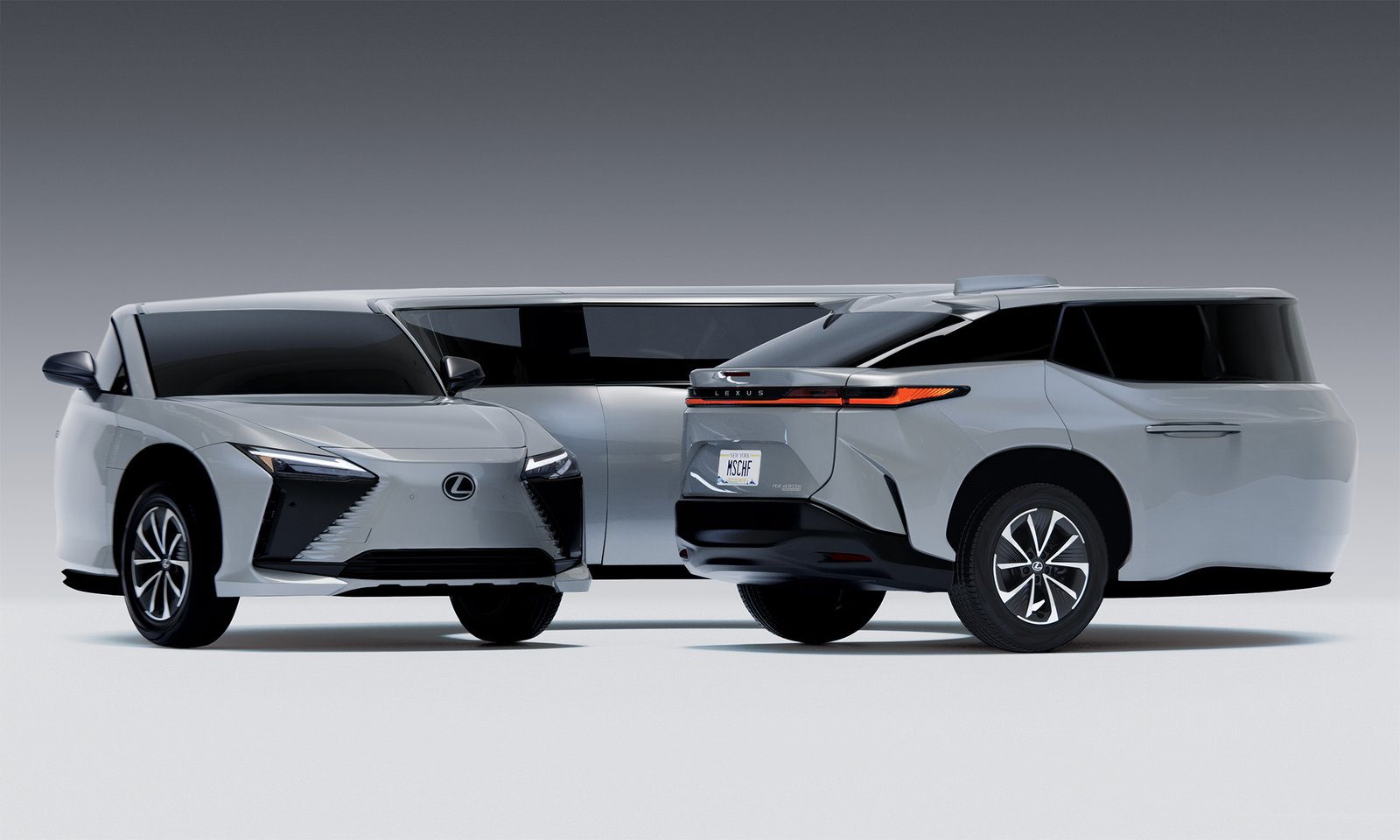 Circle Car sculpture showing Lexus RZ 450e front and rear side by side