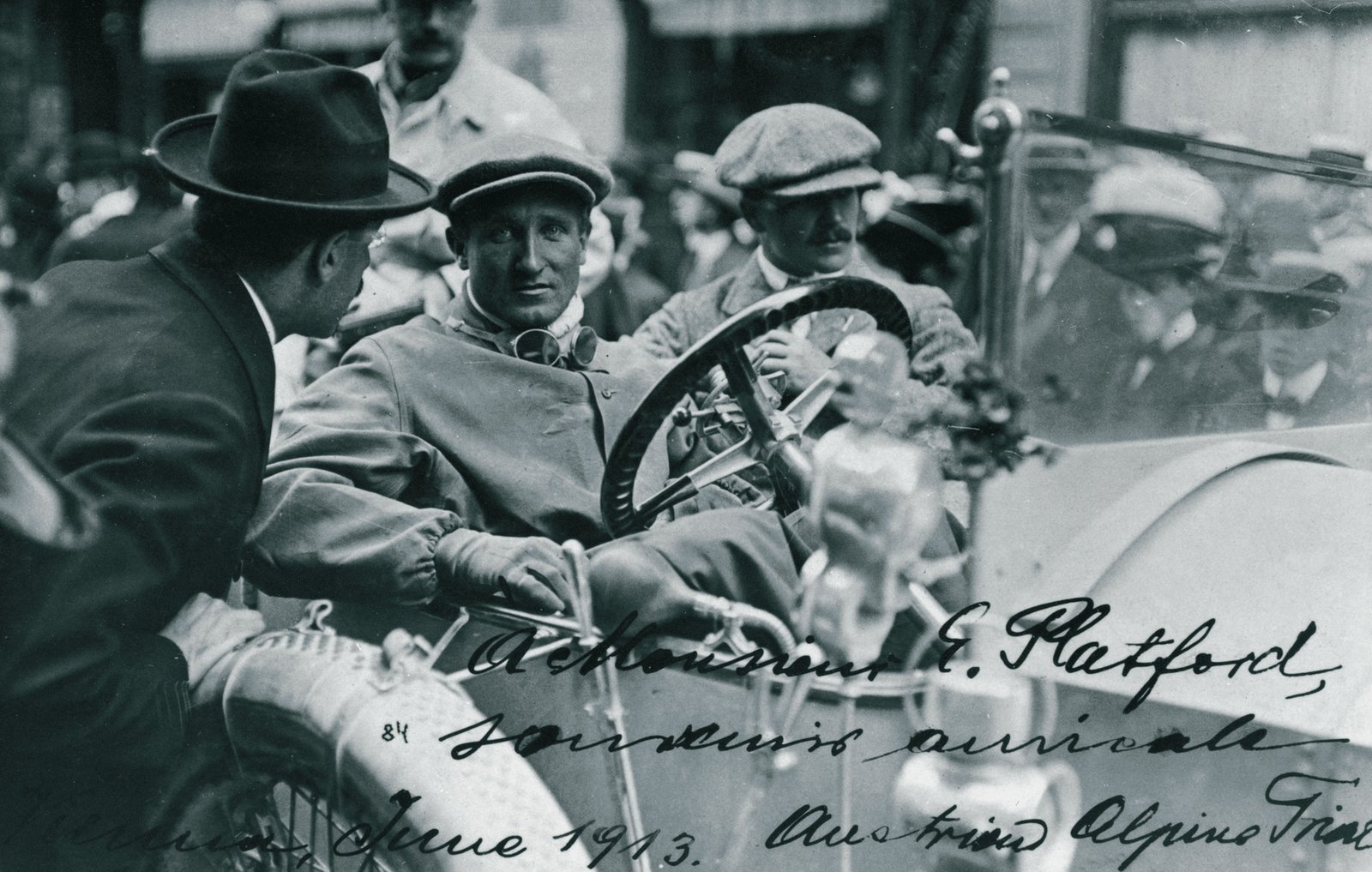 Eric Platford at the wheel during the 1913 Austrian Alpine Trial