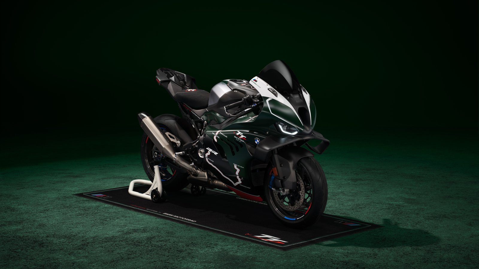 BMW M 1000 RR TT edition on included M motorcycle mat and stand
