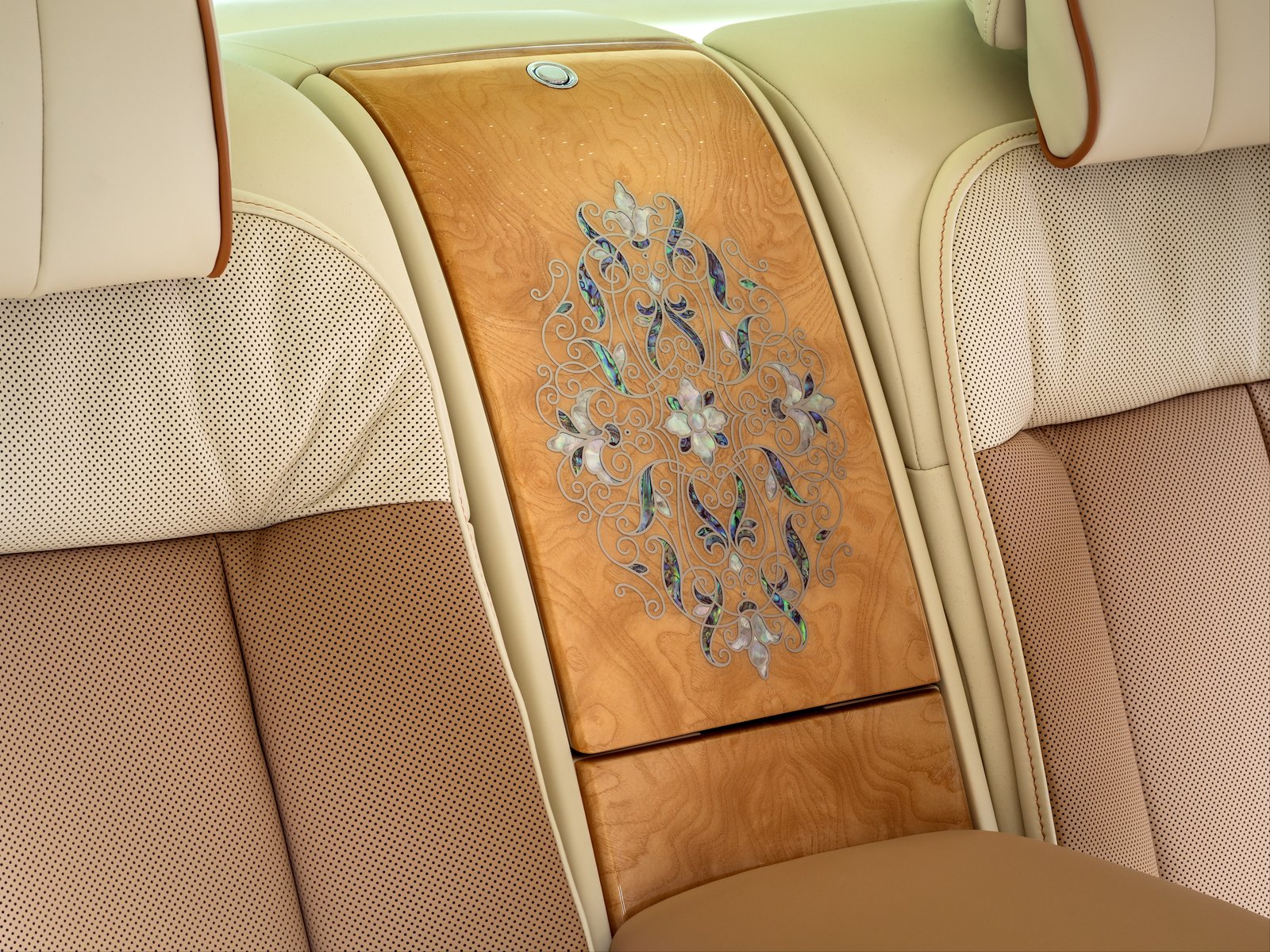 Botanical abalone marquetry on Phantom Hummingbird rear Waterfall panel