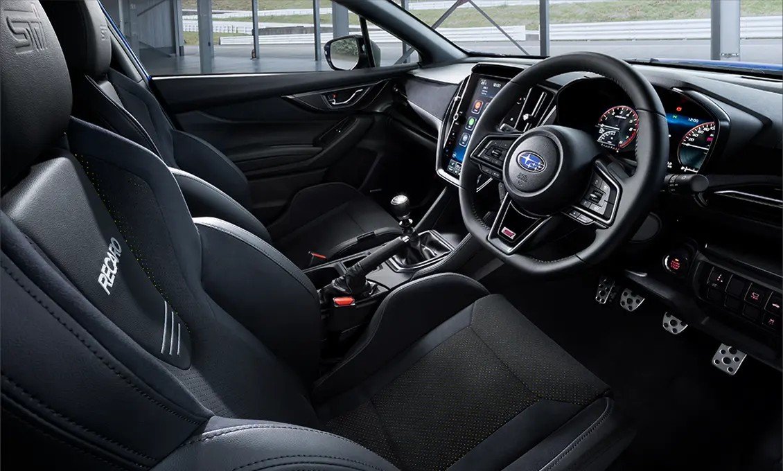 Subaru WRX STI Sport interior with Recaro seats and manual gearbox