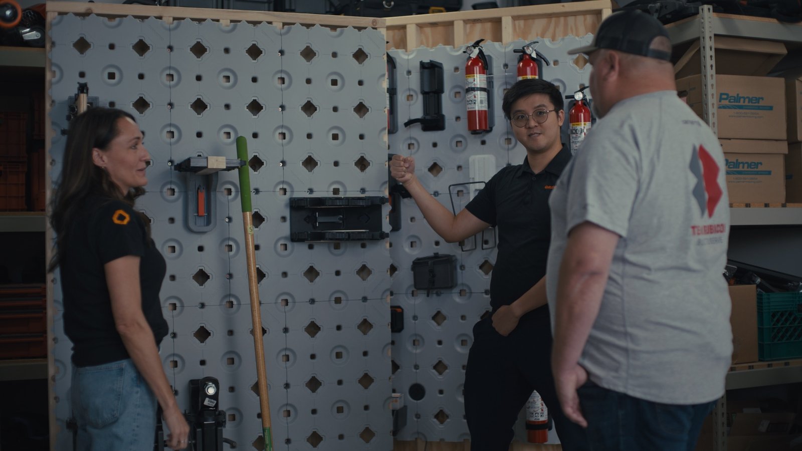 GRIDRACK modular wall panels with mounted equipment during a design review