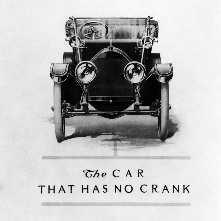 1912 Cadillac advertisement titled The Car That Has No Crank