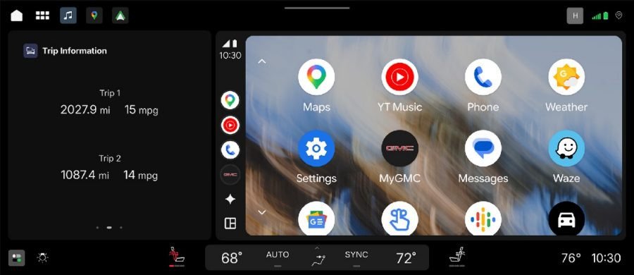Android Auto card beside trip information on GM split home screen