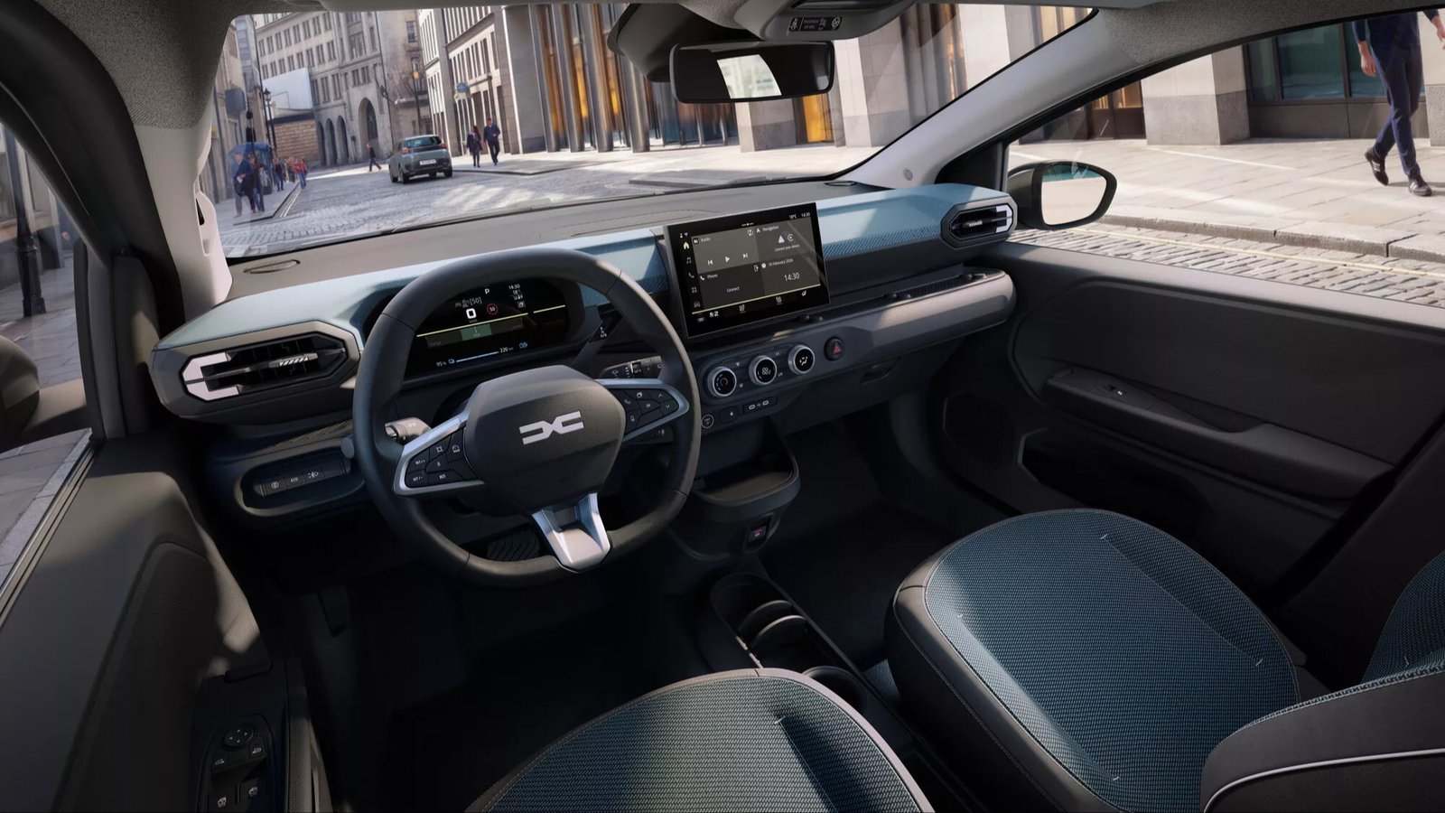 New Dacia Spring dashboard with 10.1-inch touchscreen and 7-inch digital cluster