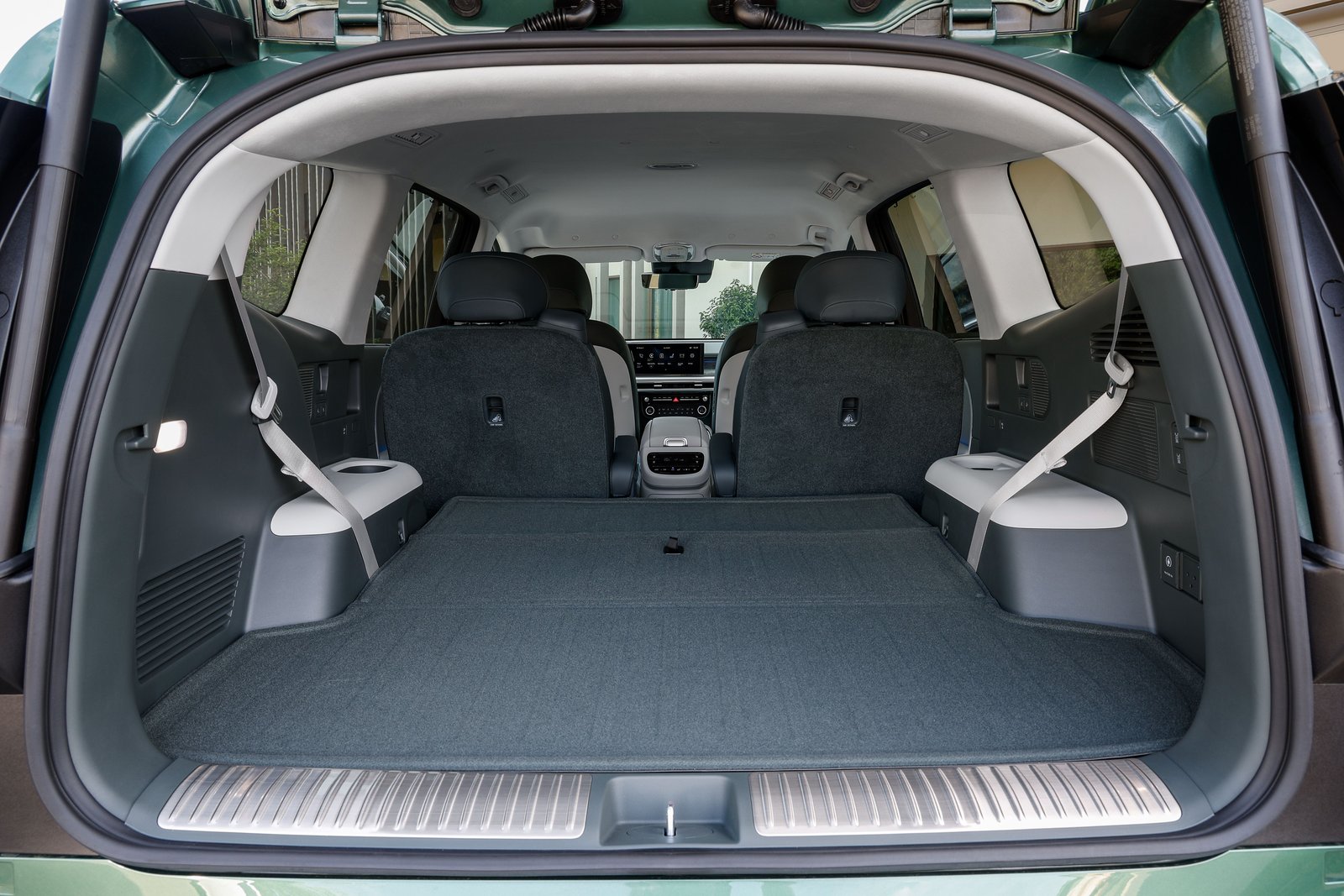 Hyundai Ioniq 9 cargo area with the rear seats folded flat