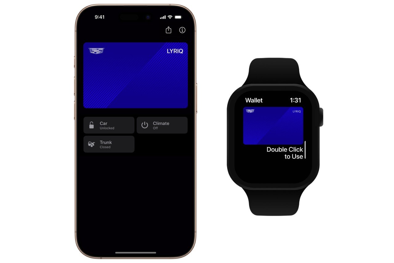 Cadillac Lyriq digital key in Apple Wallet on iPhone and Apple Watch