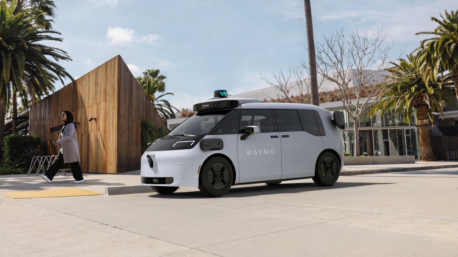 Waymo Ojai robotaxi with roof-mounted lidar and side sensors