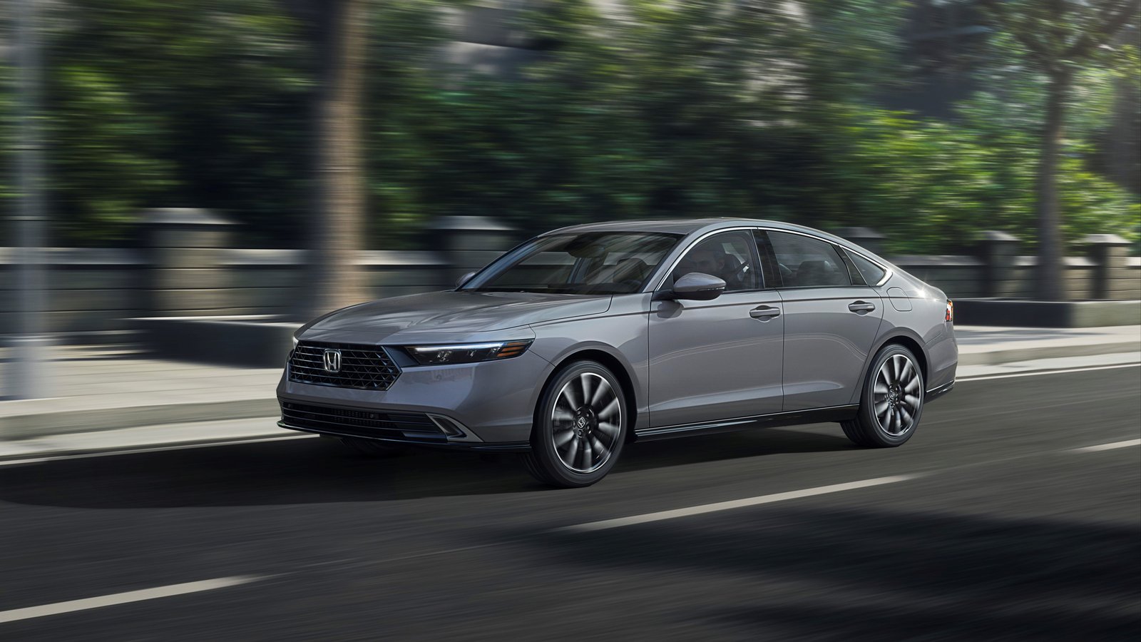2026 Honda Accord Hybrid front three-quarter view driving