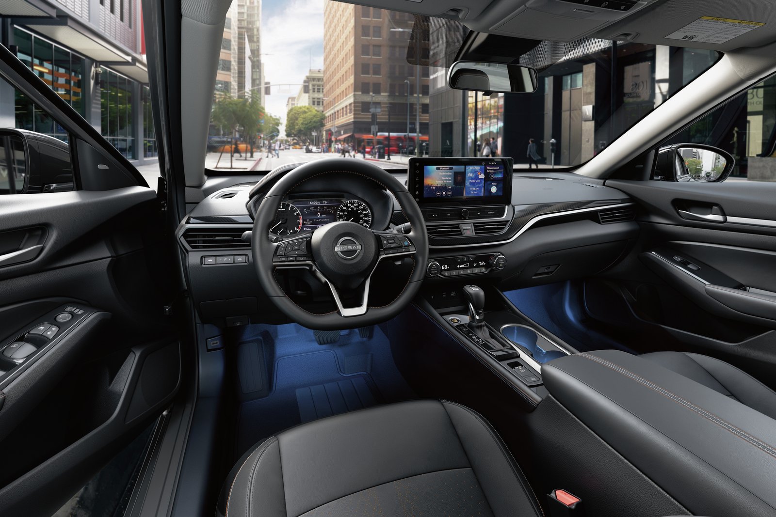 2027 Nissan Altima interior with 12.3-inch touchscreen and steering wheel