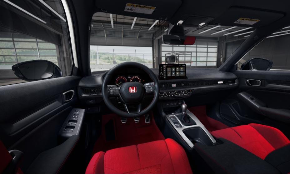 2027 Honda Civic Type R interior with red sport seats and suede-trimmed dashboard