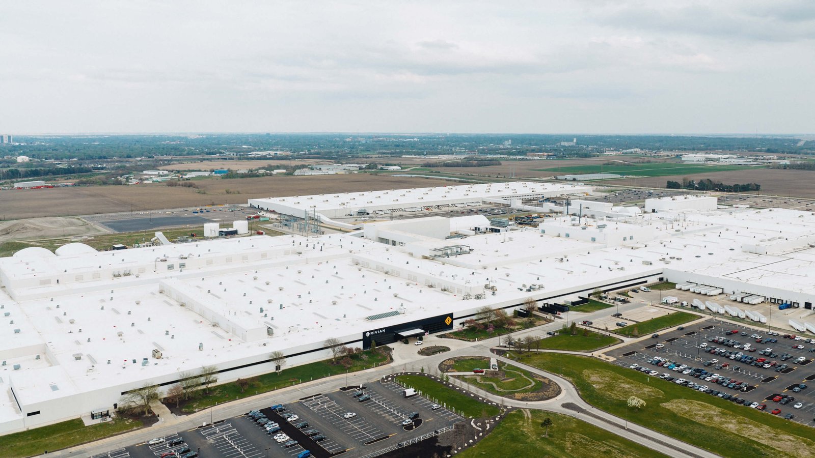 Aerial view of Rivian’s manufacturing plant in Normal, Illinois