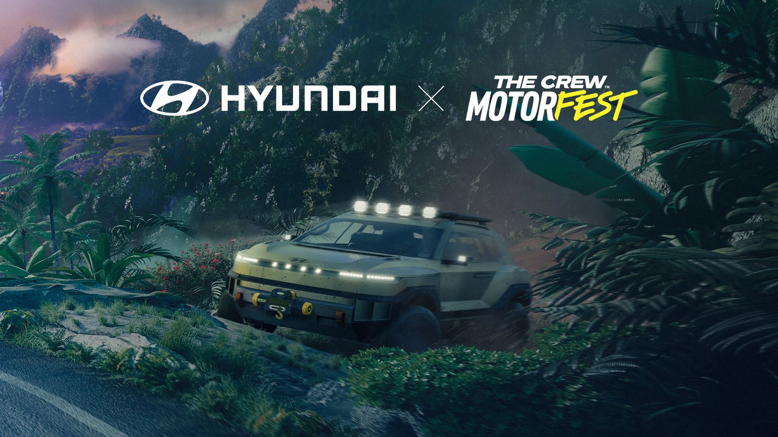 Hyundai CRATER Concept driving through jungle at dusk in game