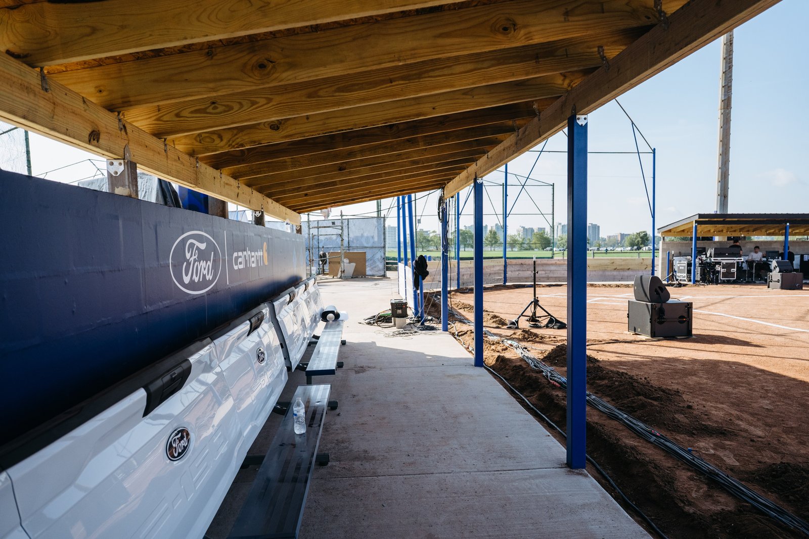 Belle Isle dugout with benches made from Ford F-150 tailgates