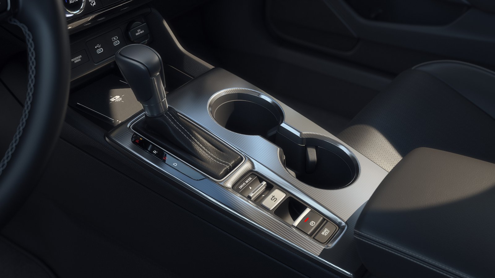 2027 Honda Civic center console with the S+ button beside the drive mode switch