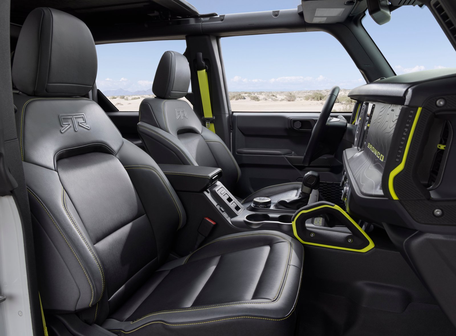 2027 Ford Bronco RTR interior with Hyper Lime accents