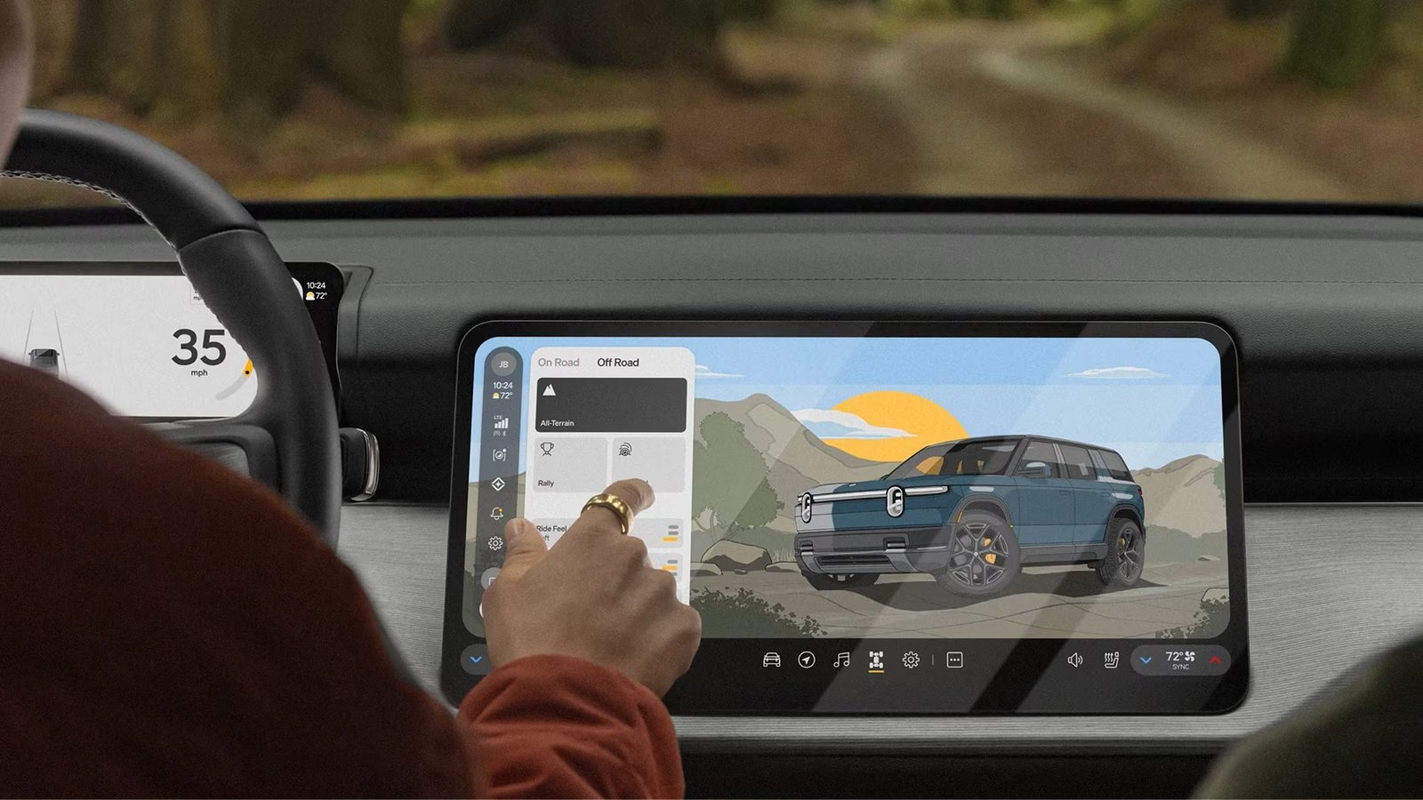 Rivian R2 center screen showing off-road drive modes