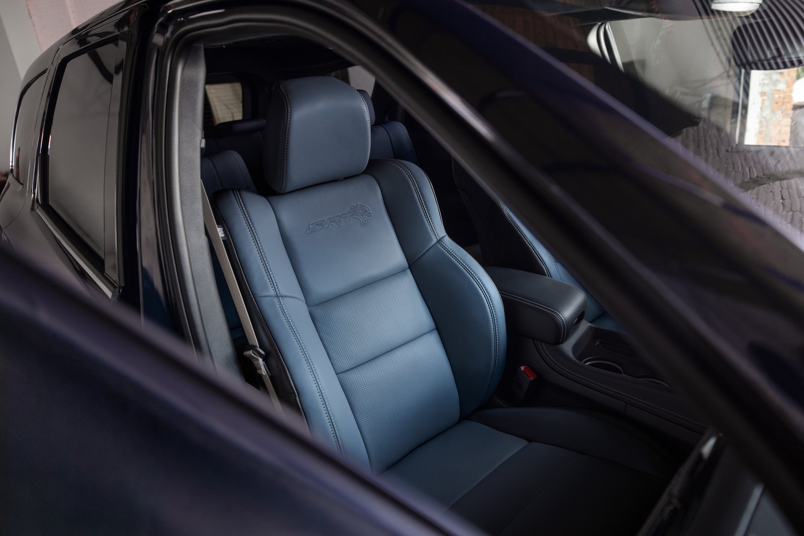 Petrol Blue Laguna leather front seat in a Dodge Durango SRT Hellcat Jailbreak
