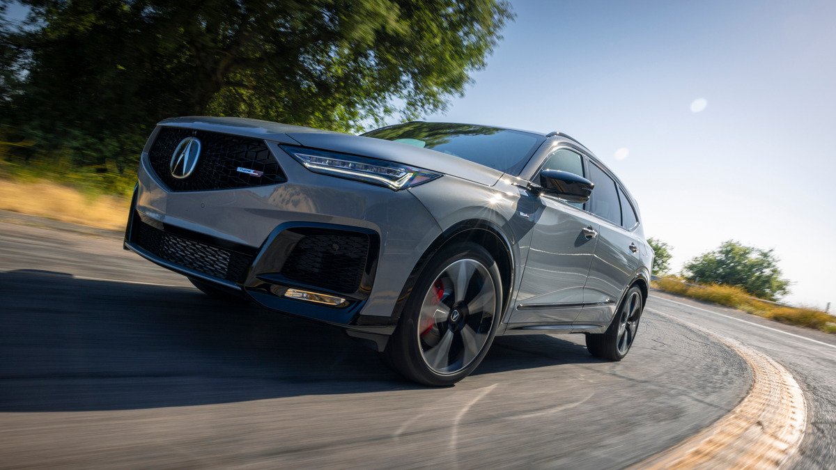 2026 Acura MDX Type S cornering, low front three-quarter view