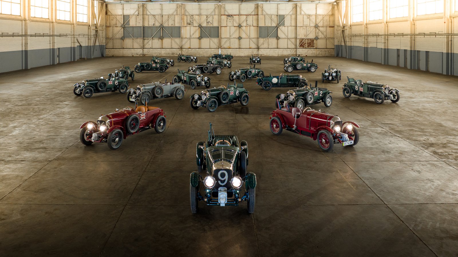 First batch of Bentley Blower Jnr electric cars in a hangar