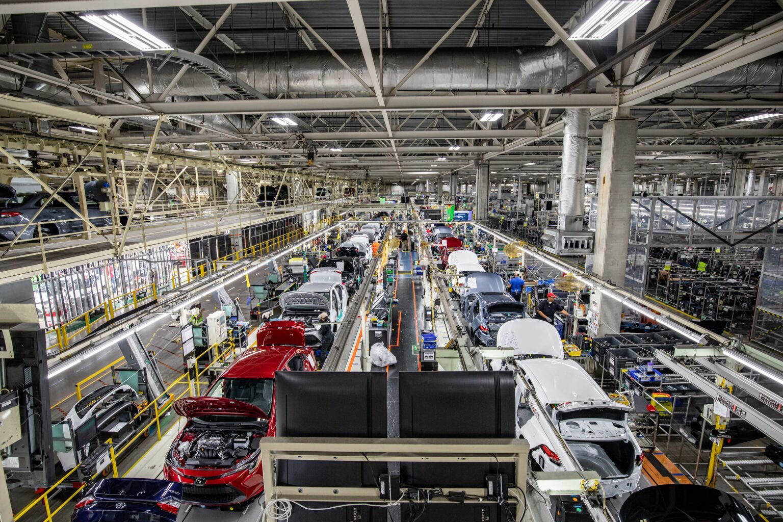 Corollas moving down the assembly line inside Toyota Mississippi