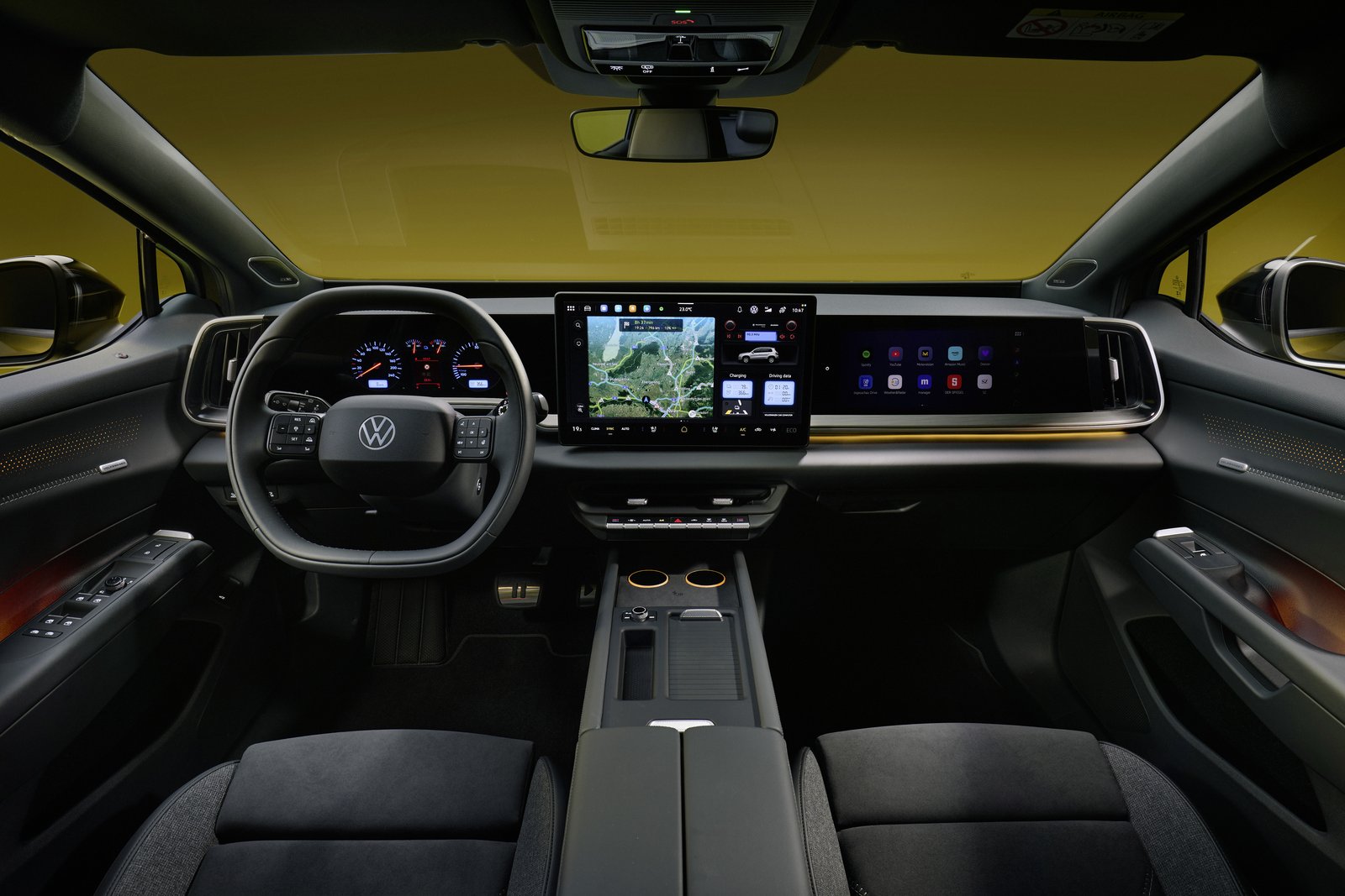 Volkswagen ID. Tiguan dashboard with three screens and retro gauges