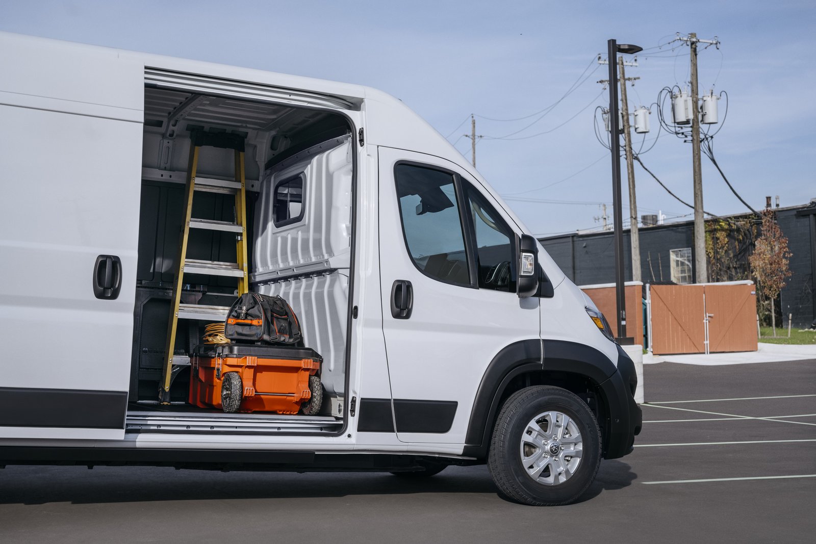 Ram ProMaster van parked with its sliding side door open