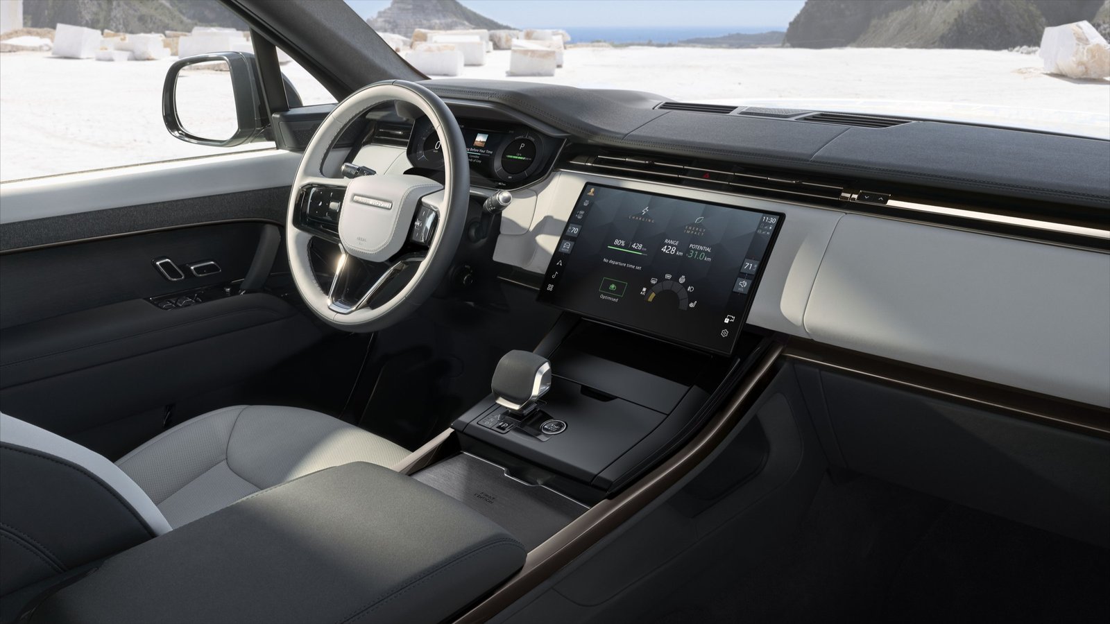 Range Rover Sport Electric dashboard with the charging screen on the center display
