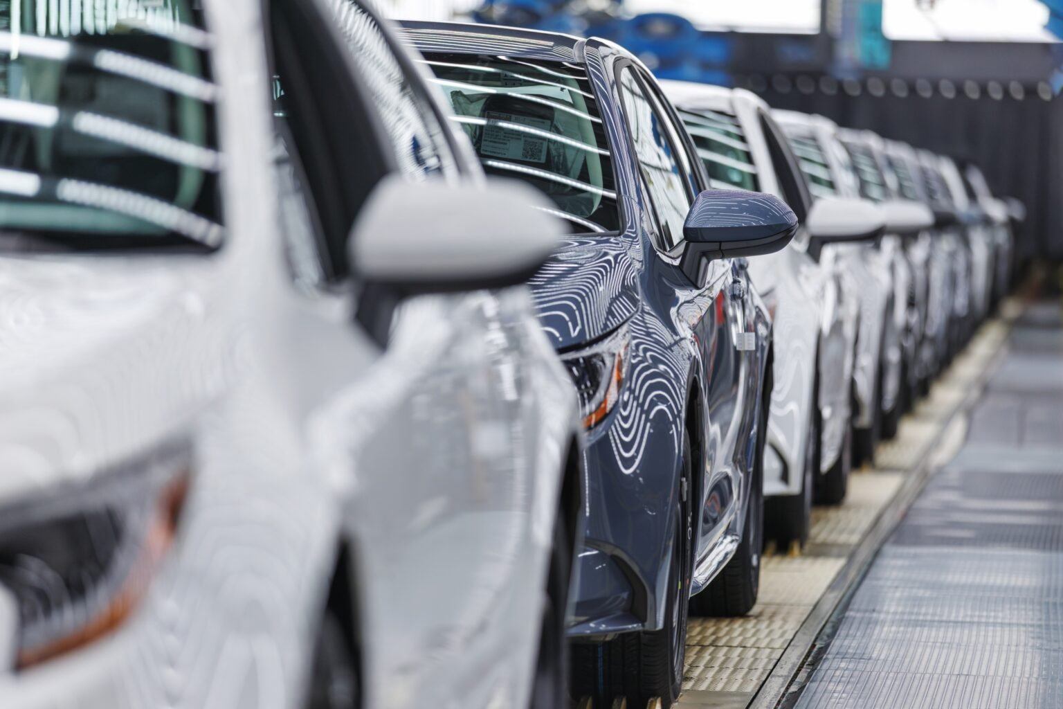 Finished Corollas lined up at the end of the line in Mississippi