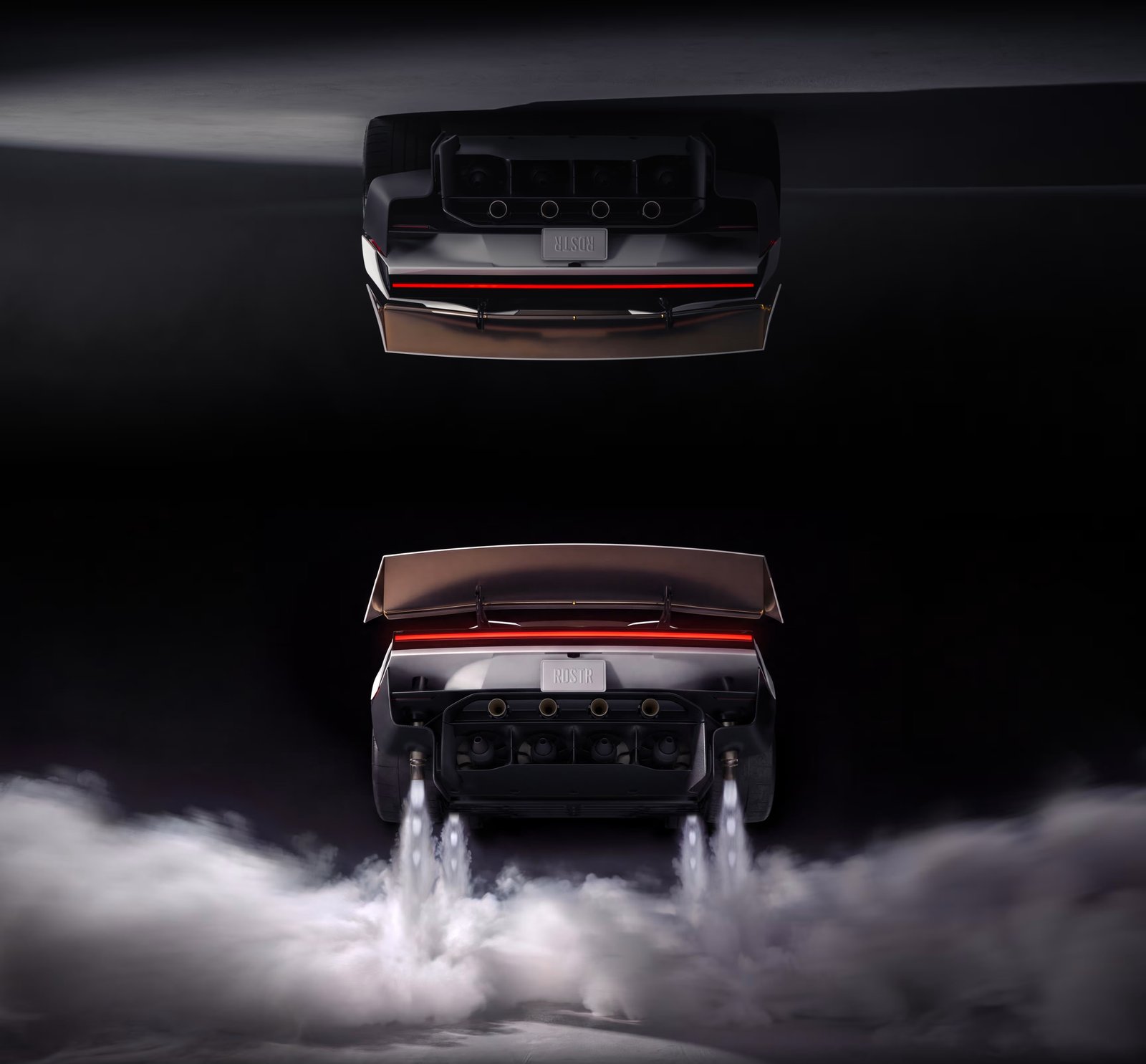 Tesla render of the Roadster inverted with compressed-air thrusters firing