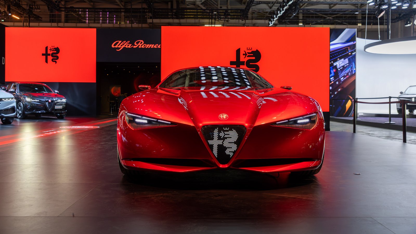 Alfa Romeo Cuorerosso concept head-on, showing the illuminated triangular grille