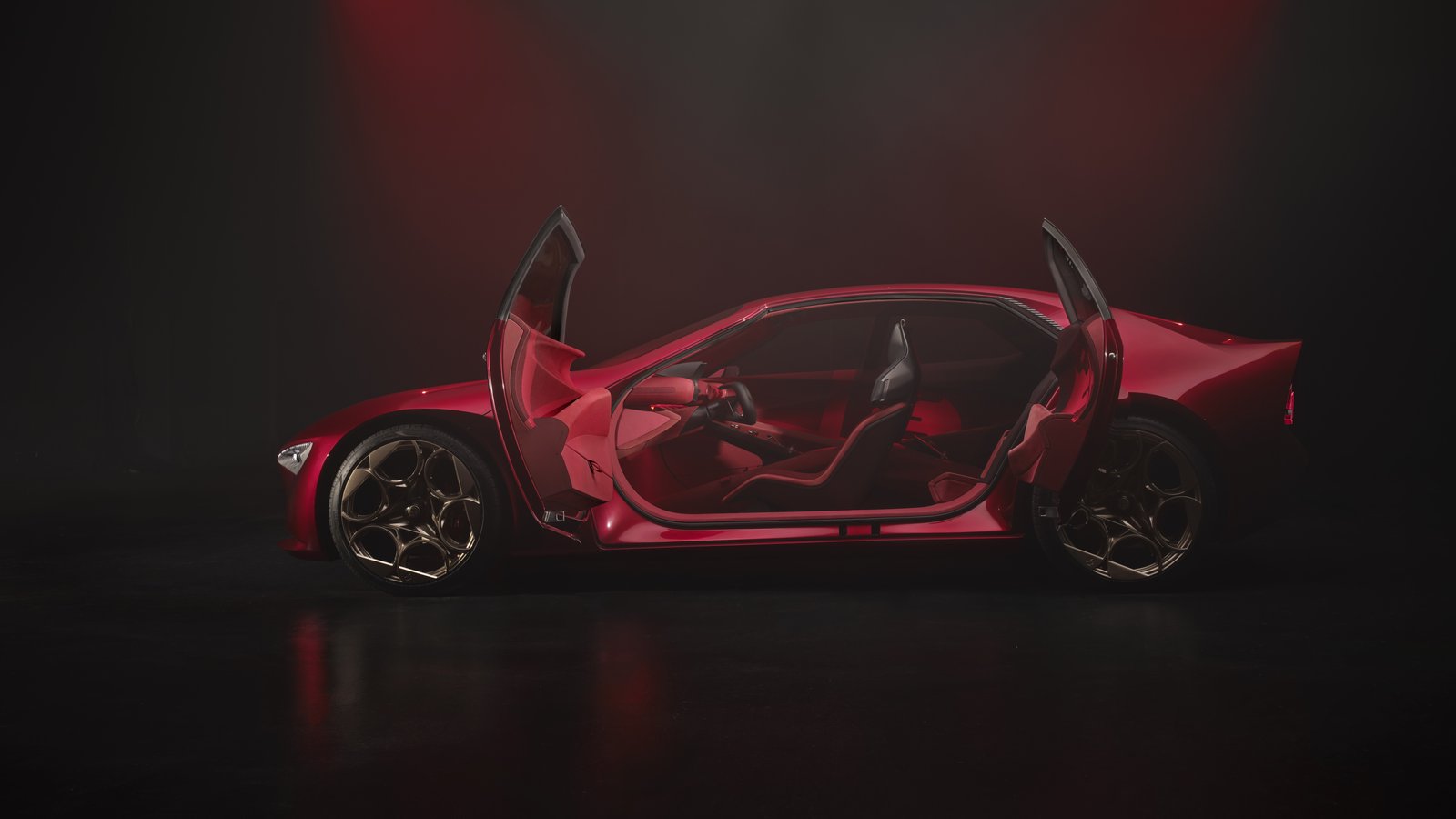 Alfa Romeo Cuorerosso concept in profile with front and rear-hinged doors open