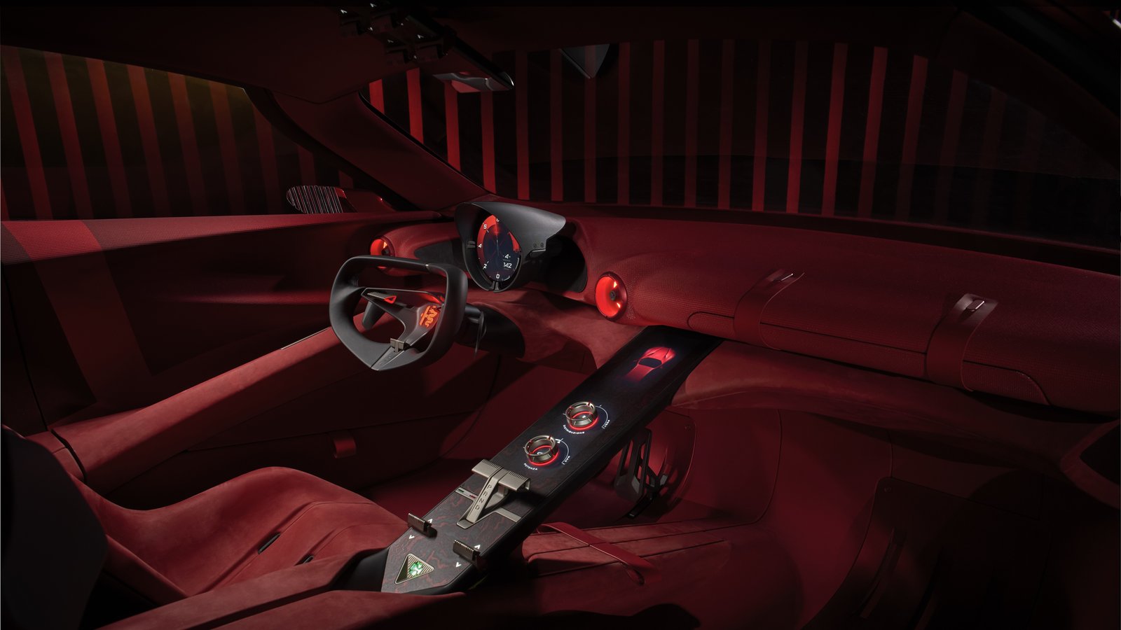 Alfa Romeo Cuorerosso concept interior with red trim, steering wheel, and center console