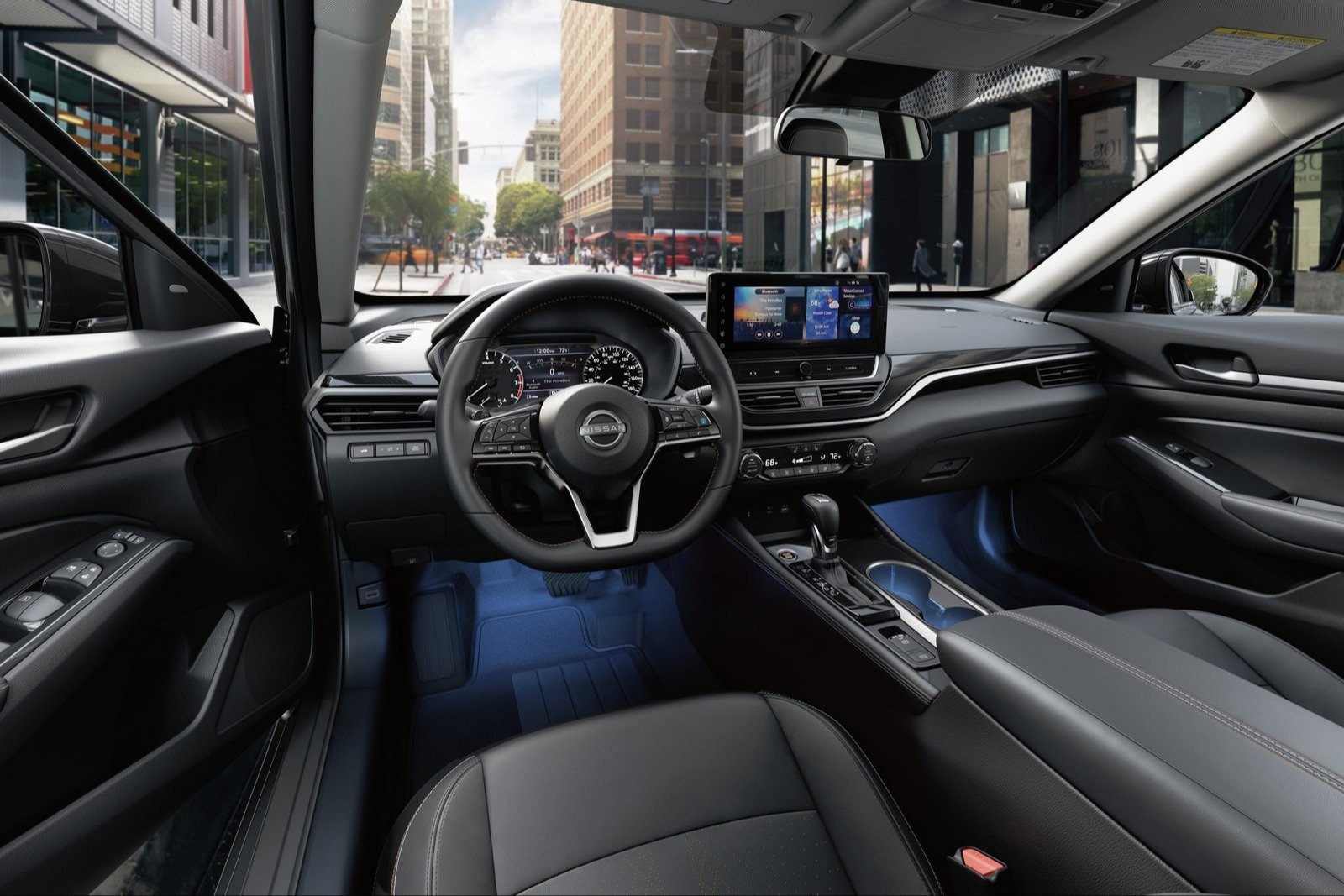2027 Nissan Altima interior with 12.3-inch display and Zero Gravity seats