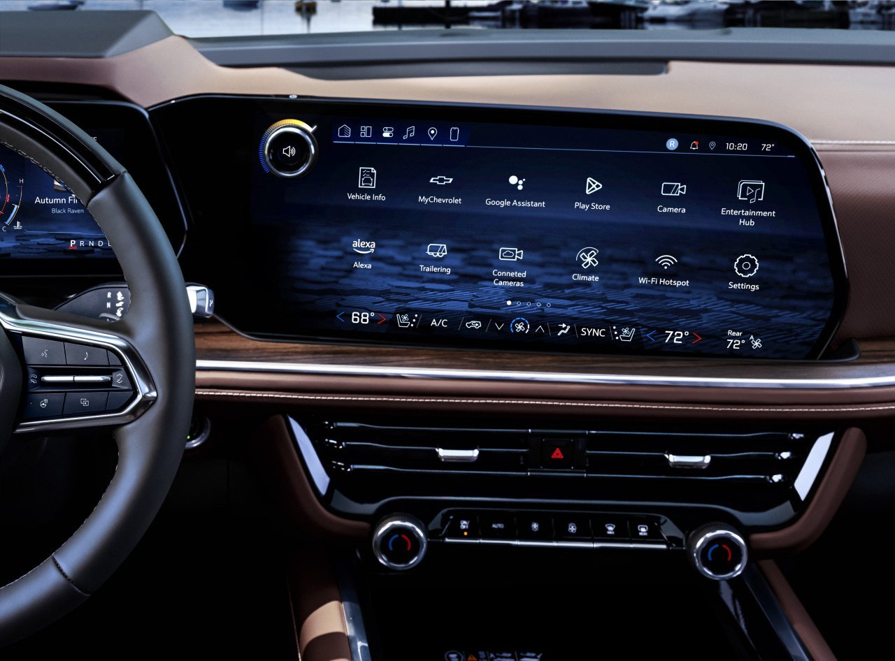 Chevrolet touchscreen with MyChevrolet and Google Assistant app tiles