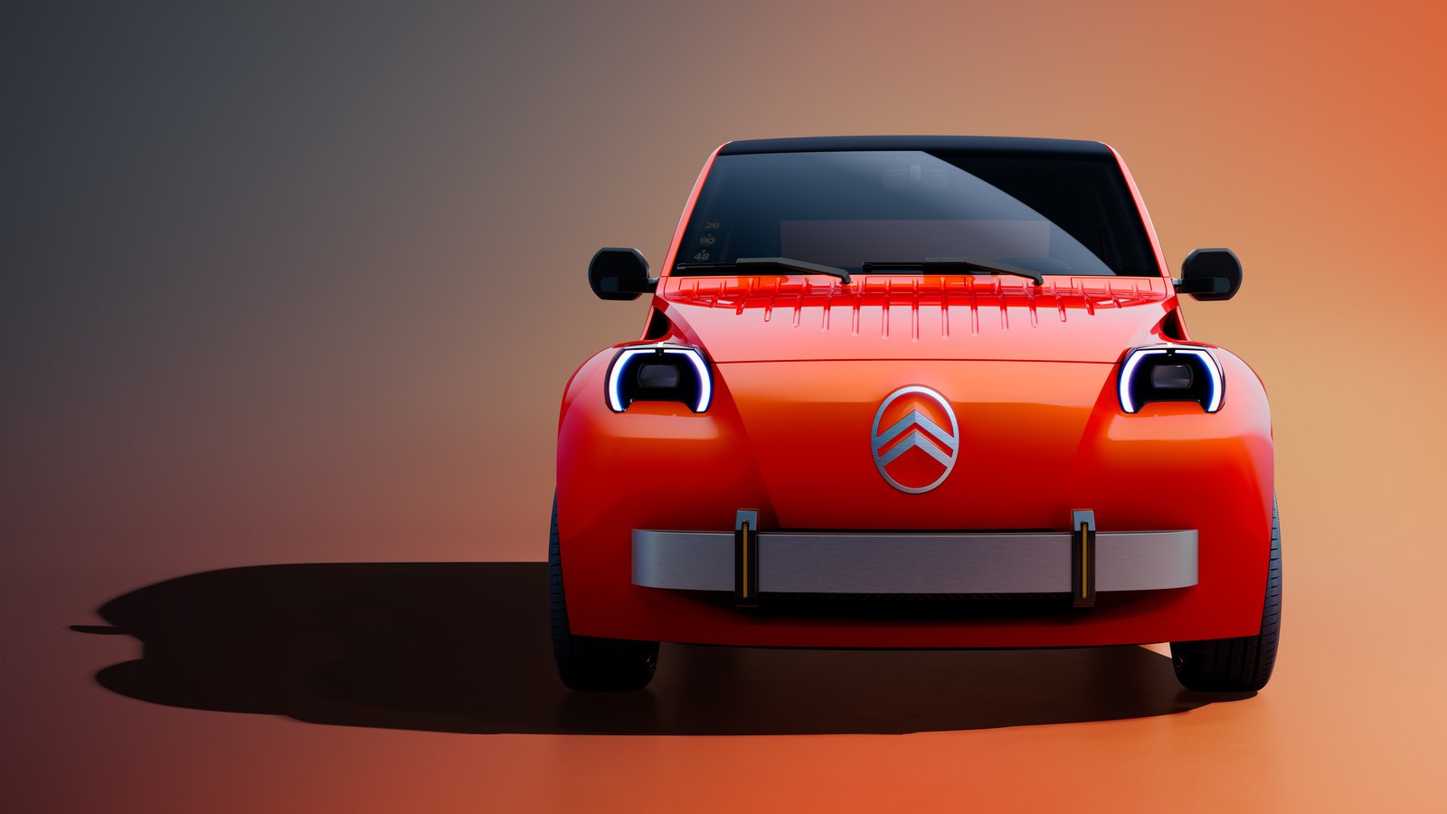 Front view of the orange Citroën 2 CV Concept