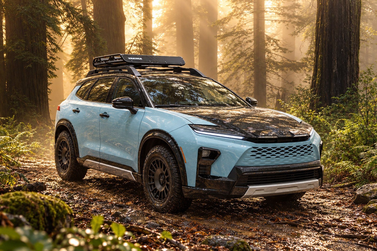 Toyota Crown Signia Woodland concept on a muddy forest trail