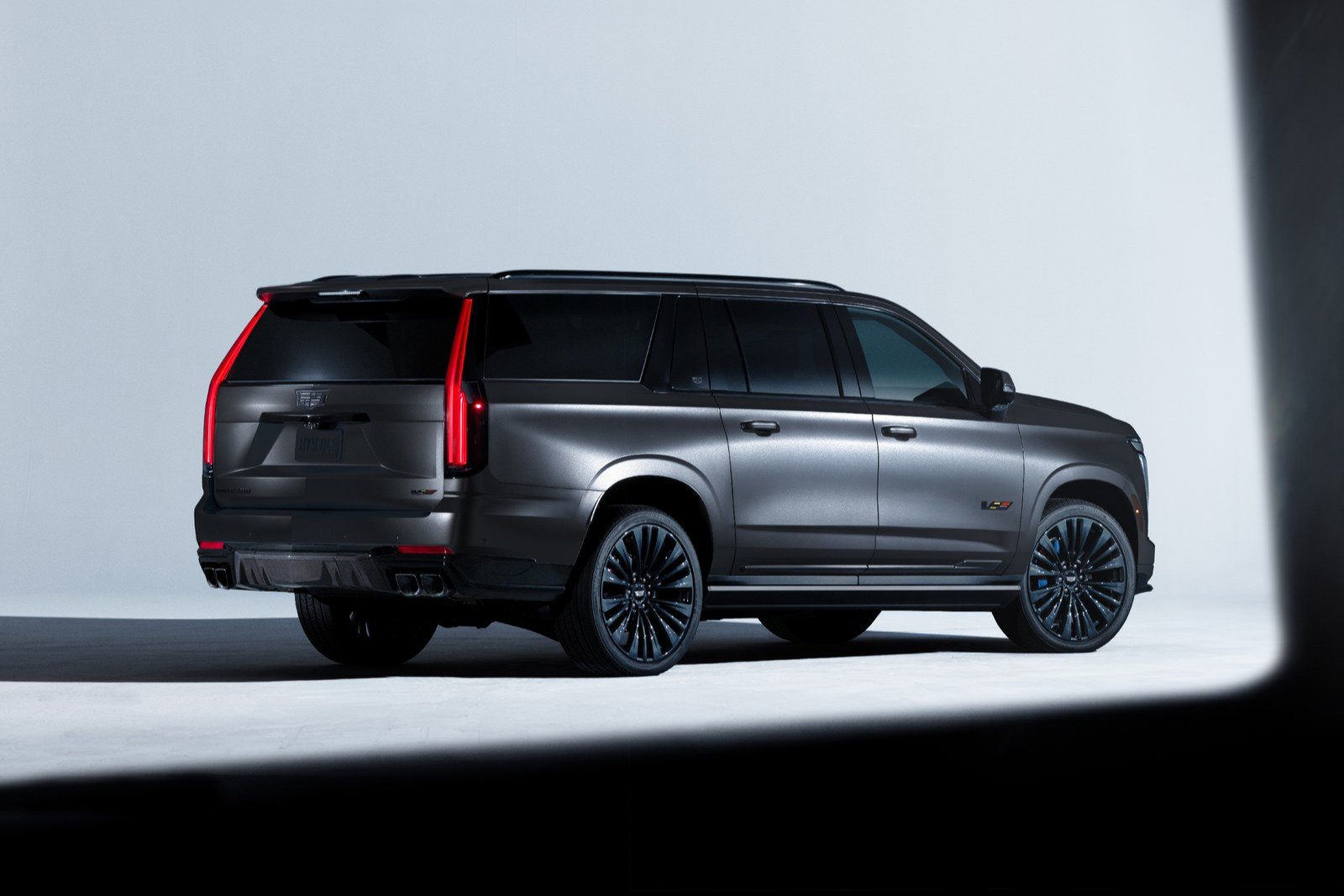 Midnight Stone Frost Escalade-V Collector Series from the rear three-quarter