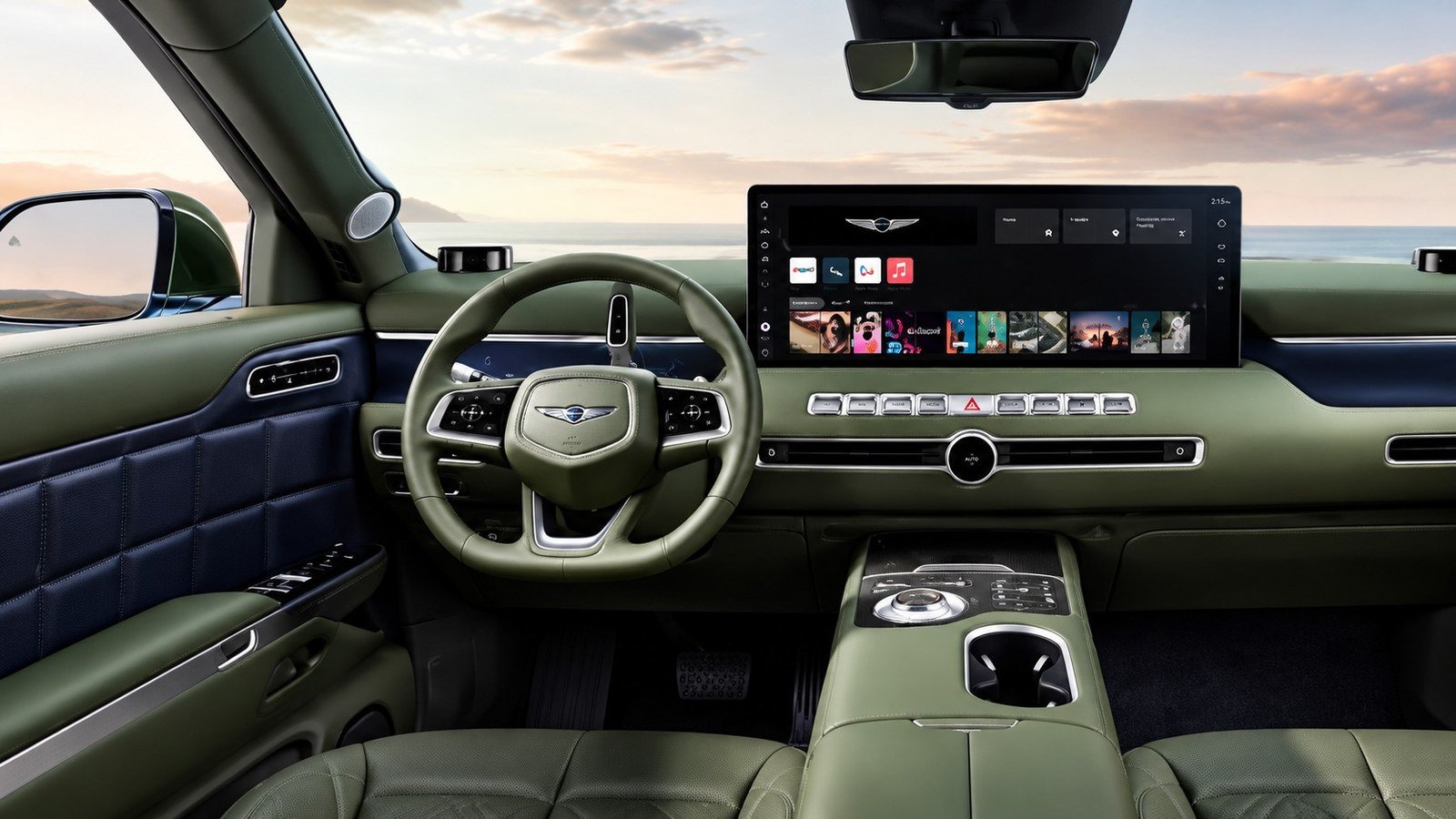 Genesis GV90 dashboard with column shifter and Crystal Sphere Controller
