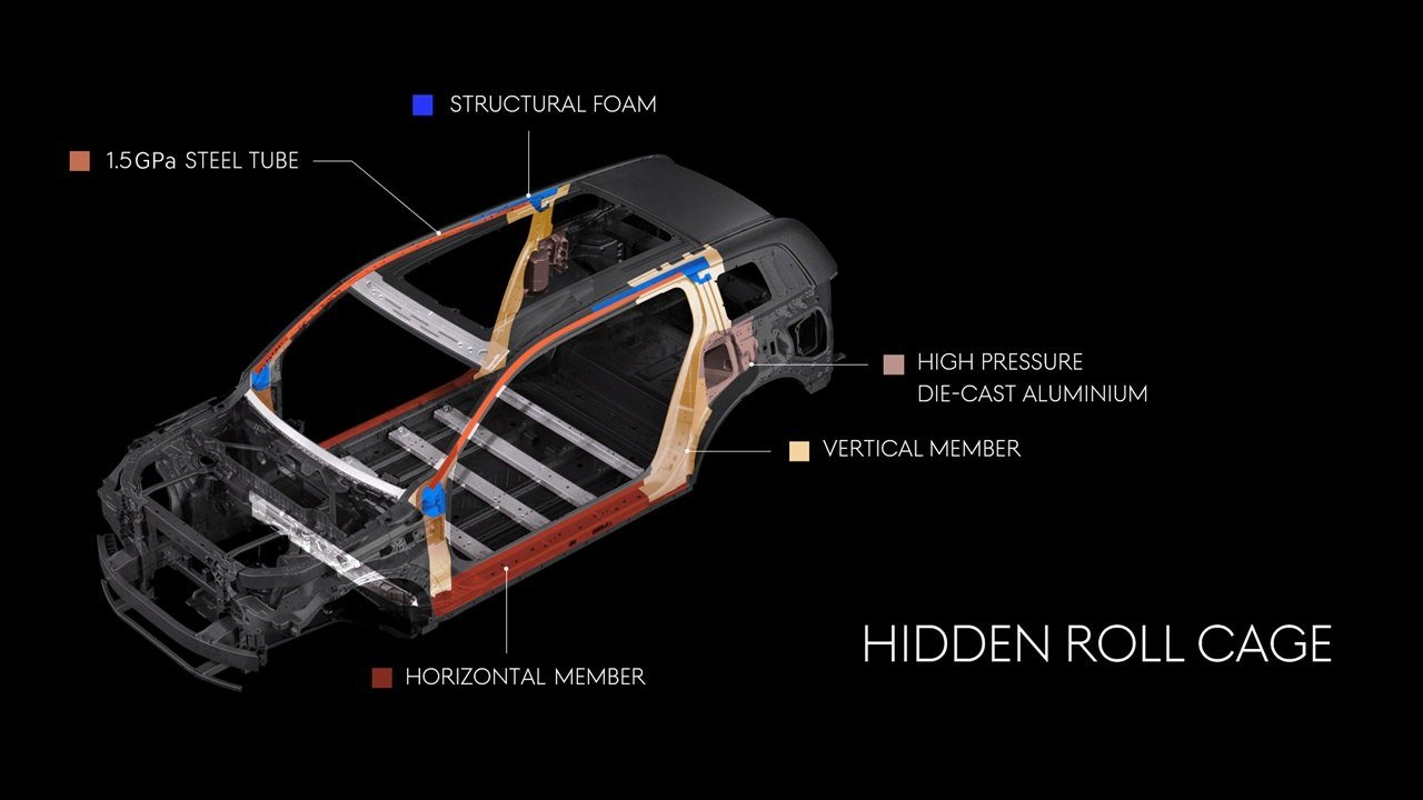 Cutaway of Genesis GV90 body showing hidden roll cage members