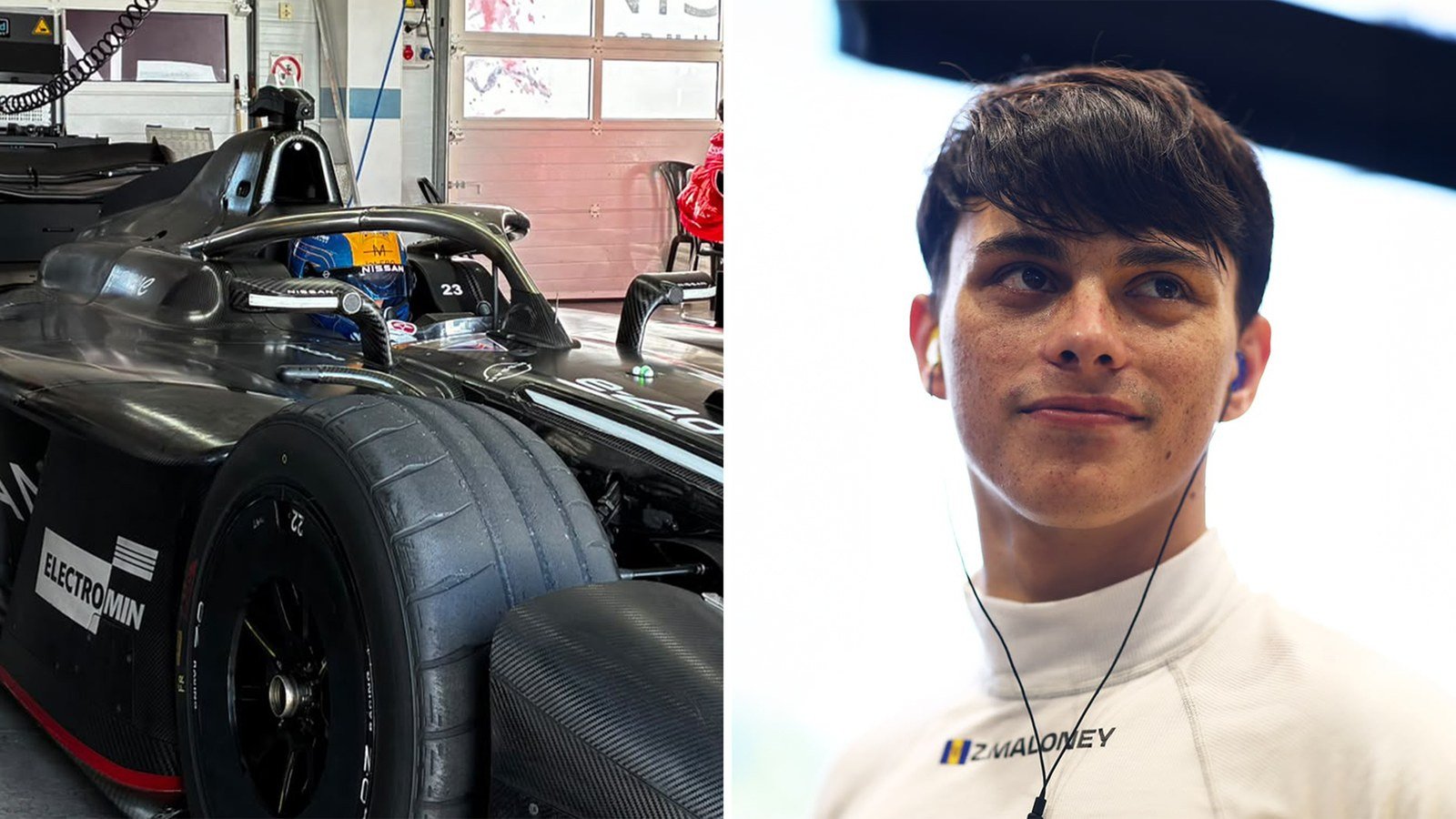 Zane Maloney next to Nissan GEN4 car in the garage